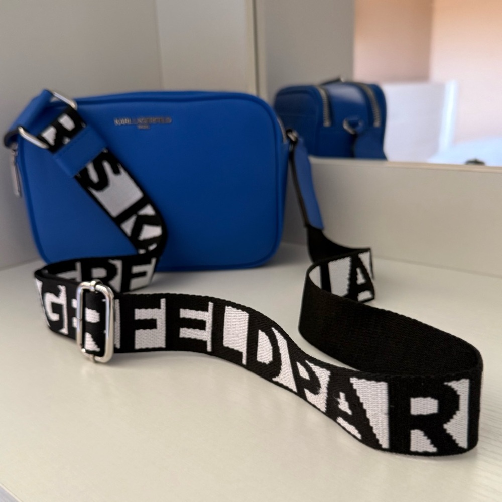 Karl Lagerfeld Paris Maybelle Crossbody - Cobalt Blue - Logo Strap - Picture 11 of 12
